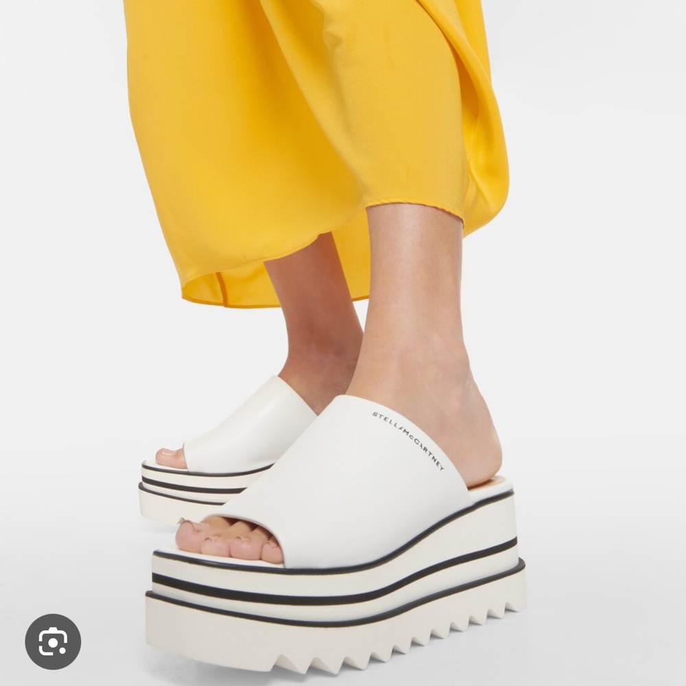 Stella McCartney White Platform Slides with Black Accents